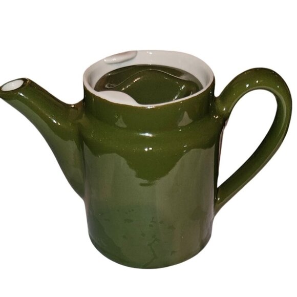 VINTAGE HALL POTTERY RESTAURANT WARE FOREST GREEN CERAMIC GLAZE TEAPOT 4" W/ LID - Picture 9 of 13